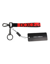 Dolce & Gabbana Red Logo Nylon Silver Brass Men Holder Keychain Keyring -   -  Dolce & Gabbana.